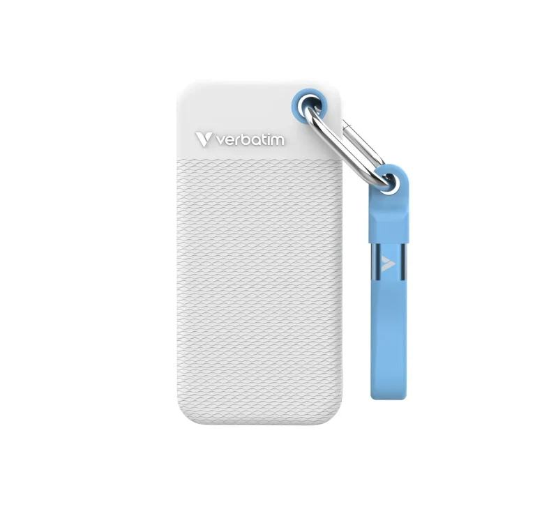 1TB SSD Portabil Verbatim Pocket, White with 2 Rubber Sleeves (White & Light Blue),1000 MB/s 2