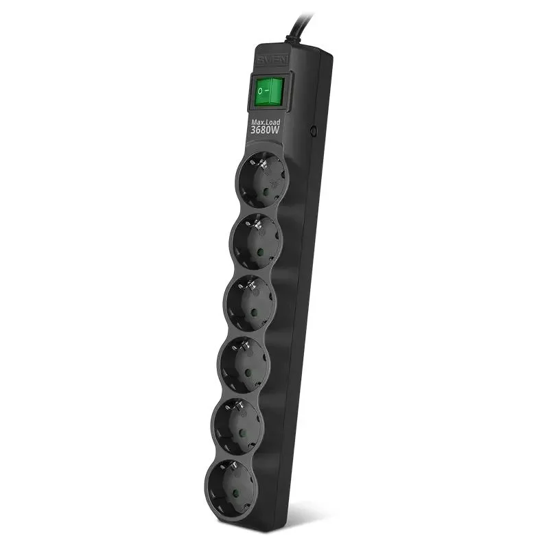 Power Strip SVEN SF-06E-16, 6 Outlets, 3m, Black 2