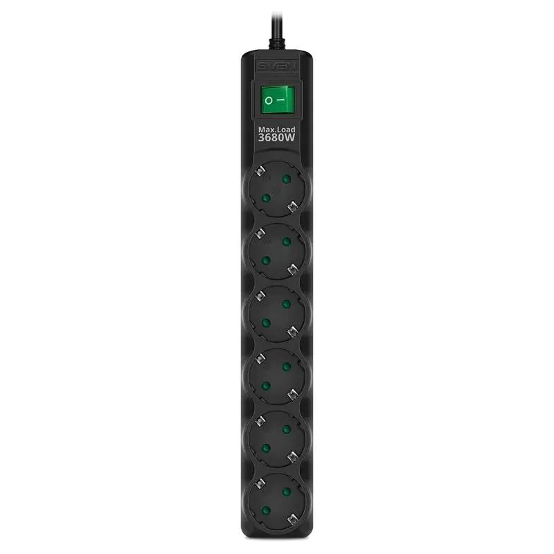 Power Strip SVEN SF-06E-16, 6 Outlets, 3m, Black 3