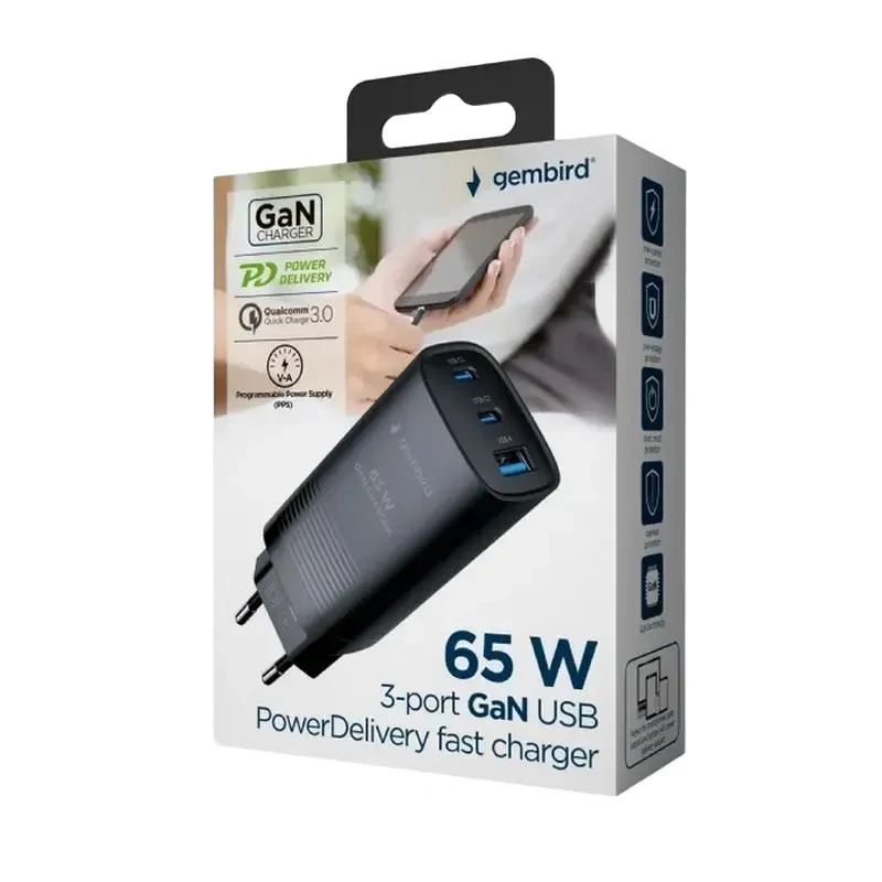 Wall Charger Gembird TA-UC-PDQC65-01-BK, 65W, Black 4