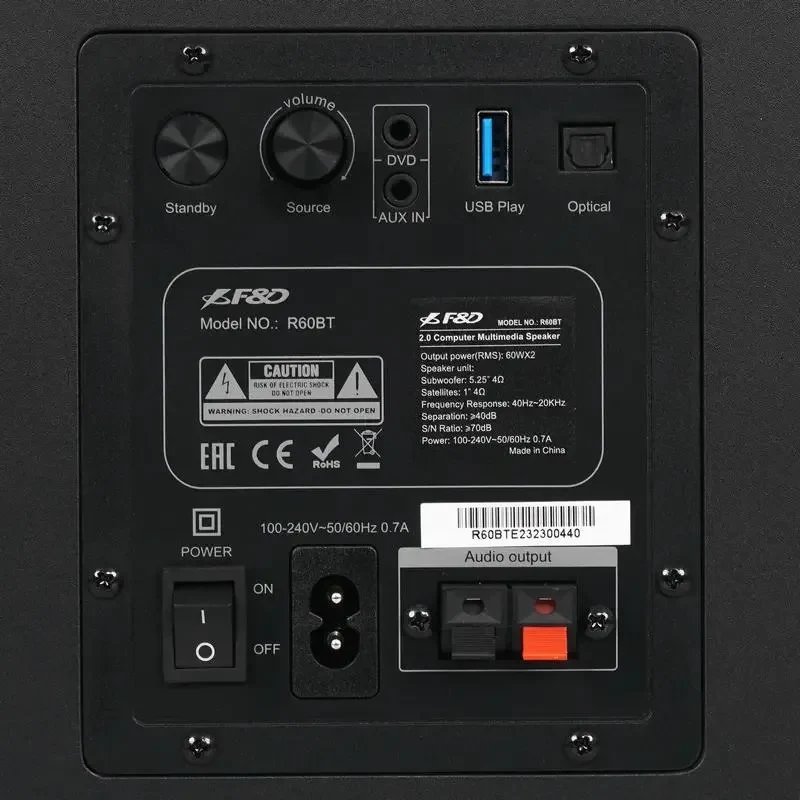 Audio System 2.0 CH F&D R60BT, Black 8