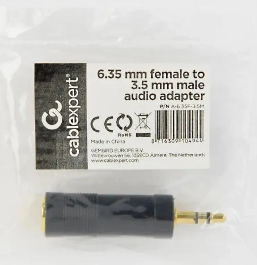 Audio Adapter Cablexpert A-6.35F-3.5M, 6.35mm 3-pin (F) - 3.5mm 3-pin (M), Black
