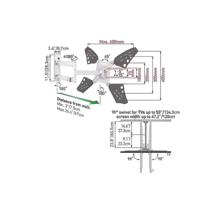 Full Motion Wall Mount BARKAN 3400LW, White 2