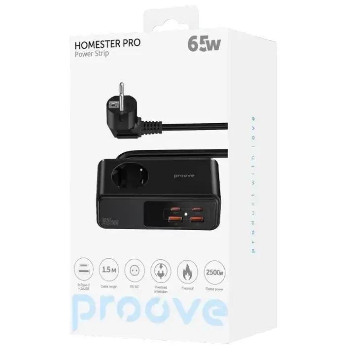 Prelungitor Proove Strip Homester PD-03 65W (2Type-C + 2USB),Black 6