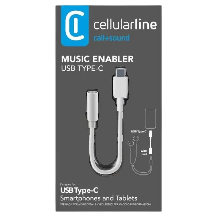Audio Adapter Cellularline Music Enabler Type-C, 3.5 mm/USB Type-C, 0,15m, White 3