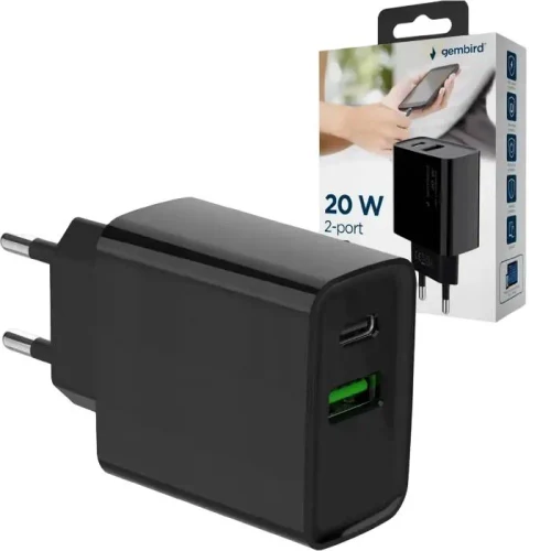 Wall Charger Gembird TA-UC-PDQC20-01-BK, 20W, Black