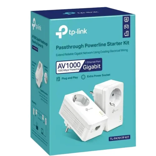Powerline Adapter  TP-LINK TL-PA7017P KIT, AV1000, 1000 Mbps, White