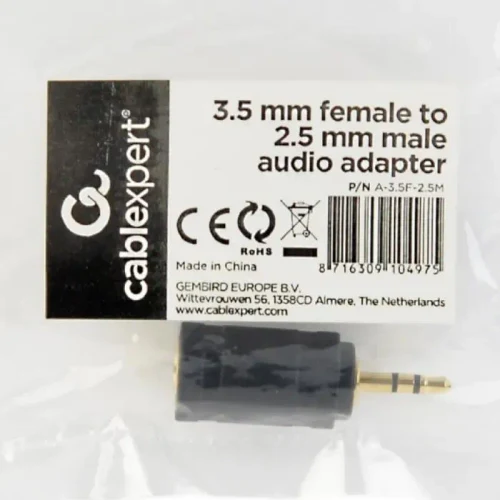 Audio Adapter Cablexpert A-3.5F-2.5M, 3.5mm 3-pin (F) - 2.5mm 3-pin (M), Black