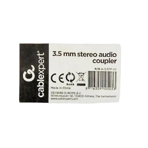 Audio Adapter Cablexpert A-3.5FF-01, 3.5mm 3-pin (F) - 3.5mm 3-pin (F), Black