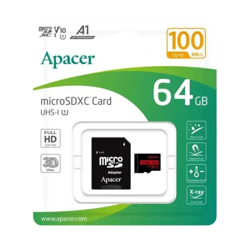 Memory Card Apacer microSDHC UHS-I U1 Class 10, 64GB 