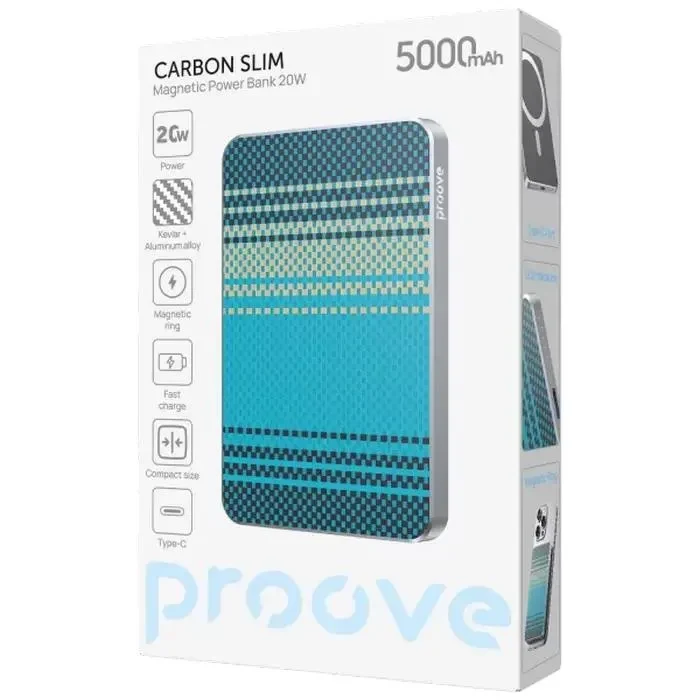Power Bank Proove Carbon Slim 20W, 5000mAh, Silver 5
