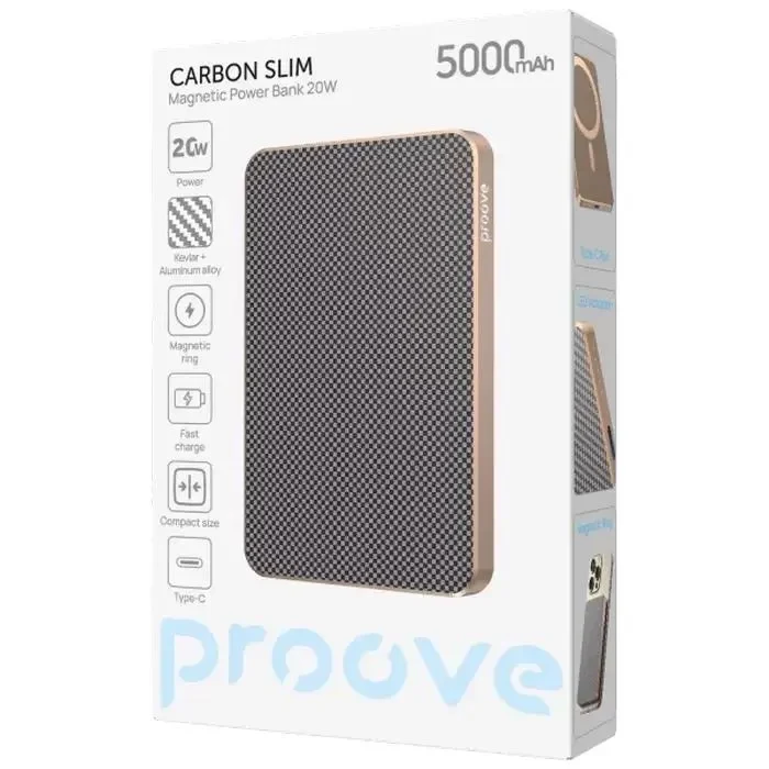 Power Bank Proove Carbon Slim 20W, 5000mAh, Gold 4