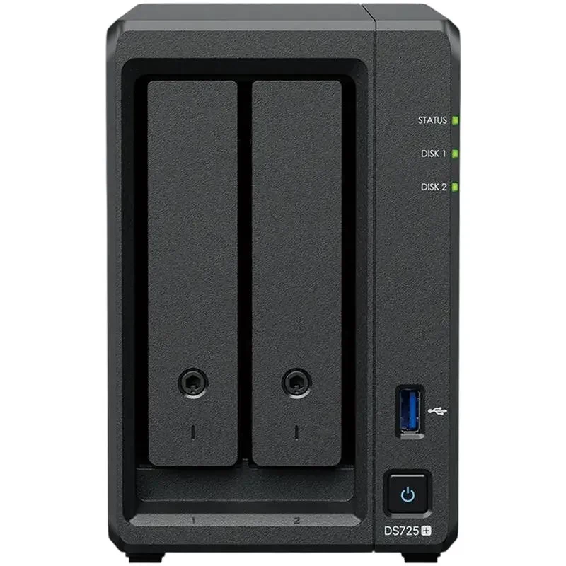 SYNOLOGY  "DS725+", 2-bay, AMD Ryzen 2-core 2.6-3.1Ghz, 1x4Gb+1Slot, 1x2.5GbE, 1x1GbE, 2xM.2 NVMe 4