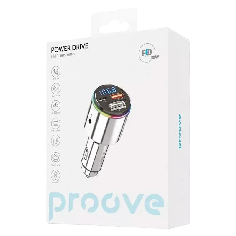 Car Charger Proove FM Launcher Power Drive 30W (PD+QC3.0) Type-C+USB Silver 4