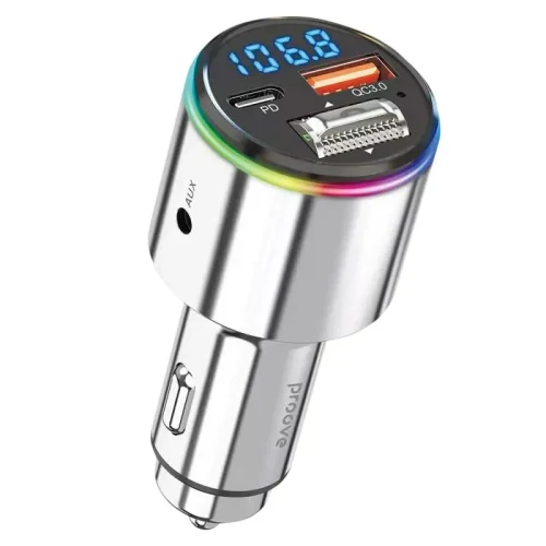 Car Charger Proove FM Launcher Power Drive 30W (PD+QC3.0) Type-C+USB Silver