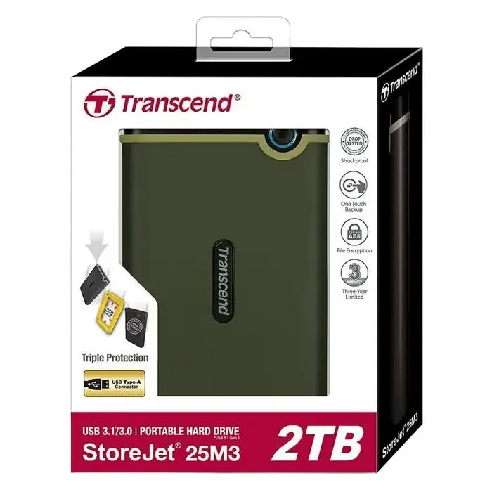 External Portable HDD Transcend StoreJet 25M3G, 2 TB, Military Green (TS2TSJ25M3G) 5