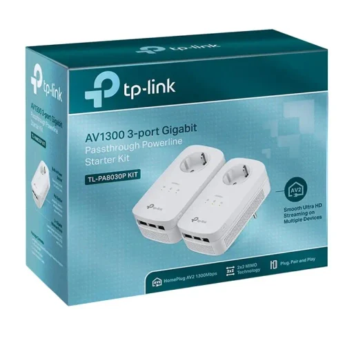 Powerline Adapter  TP-LINK TL-PA8030P KIT, AV1300, 1300 Mbps, White