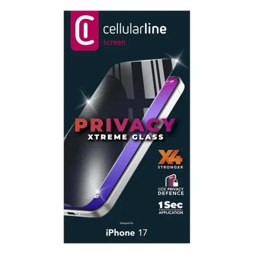 Screen Protector Glass Cellularline Tempered Glass Privacy for Apple iPhone 17, Black