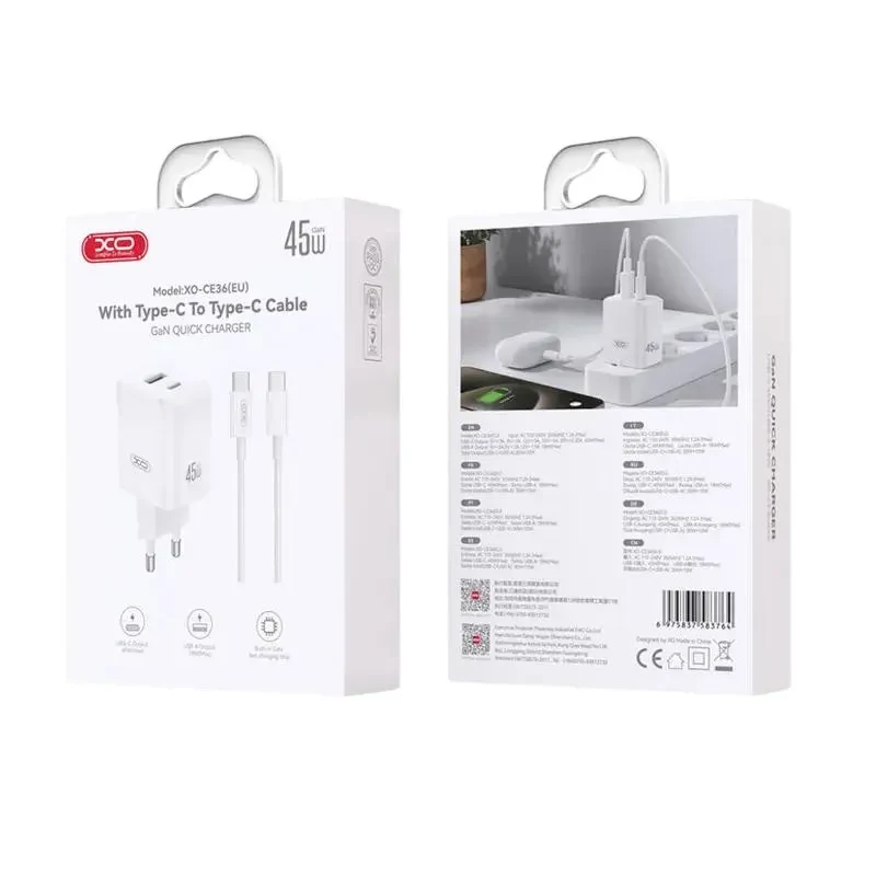 Wall Charger XO CE36+ USB-C, 45W, White 2