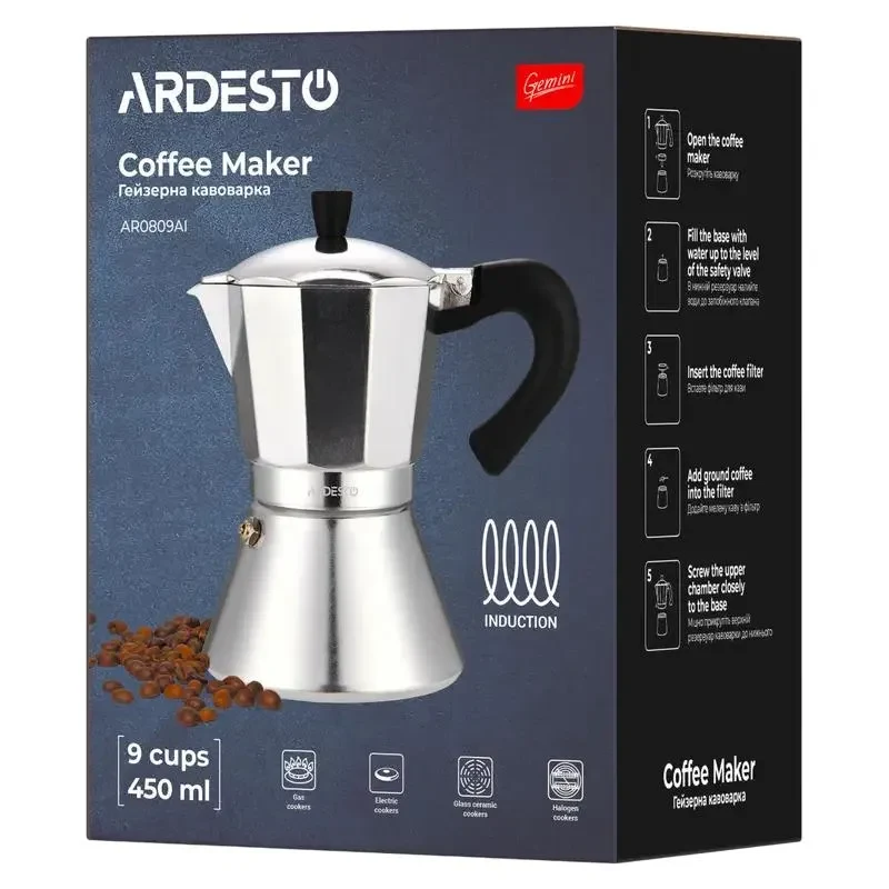 Geyser coffee maker Ardesto AR0809AI, Stainless Steel 6