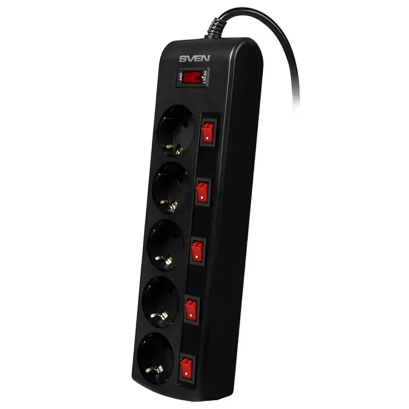 Power Strip SVEN SF-05PL, 5 Outlets, 1,8m, Black 2