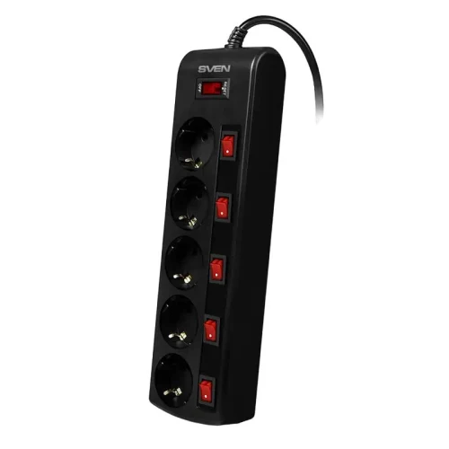 Power Strip SVEN SF-05PL, 5 Outlets, 3m, Black