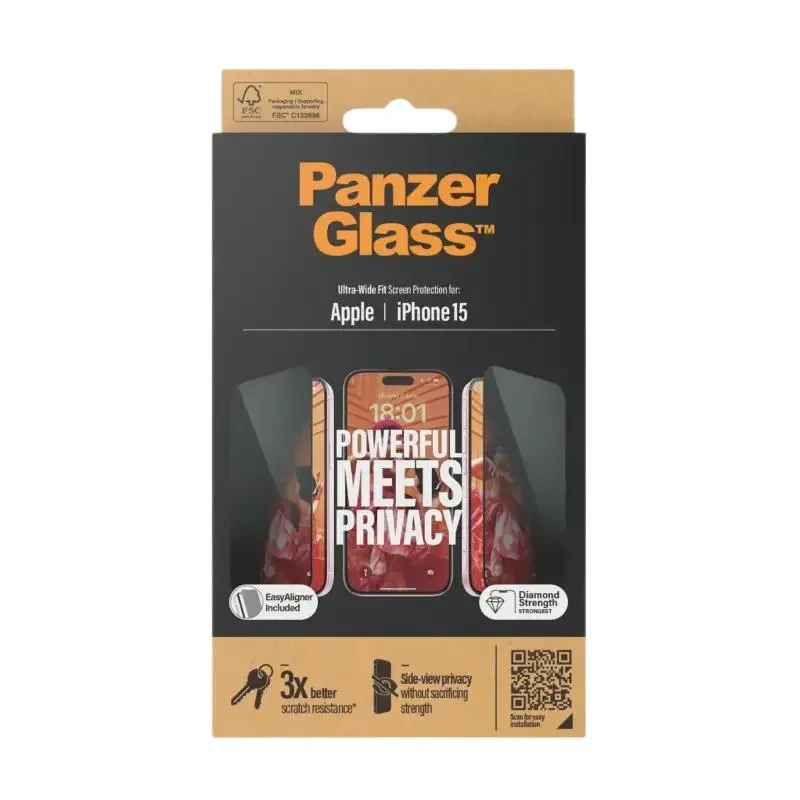 Screen Protector Glass PanzerGlass iPhone 15 UWF Privacy wA, Transparent 4
