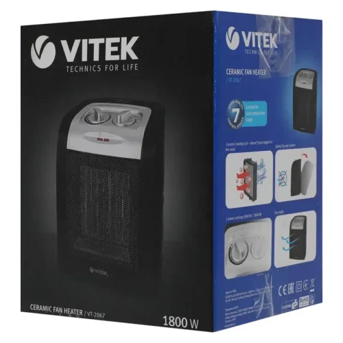 Fan heater VITEK VT-2067, 1800W, Black | Silver