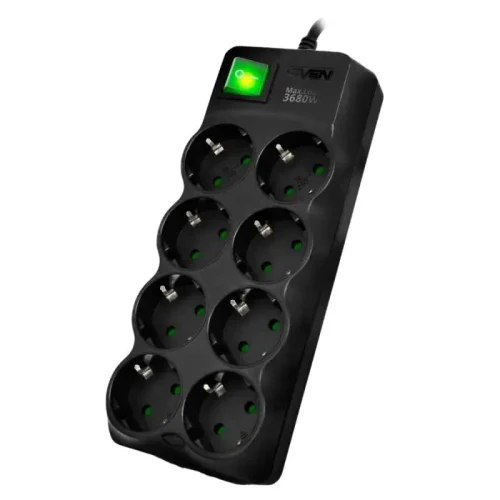 Power Strip SVEN SV-021726, 8 Outlets, 5m, Black