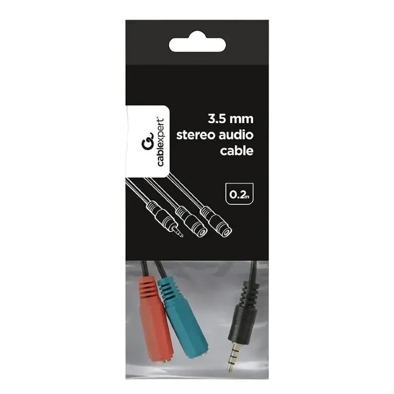 Audio Adapter Cablexpert CCA-417, 3.5mm 4-pin (M) - 2x 3.5mm 3-pin (F), 0,2m, Black 2