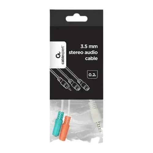 Audio Adapter Cablexpert CCA-417W, 3.5mm 4-pin (M) - 2x 3.5mm 3-pin (F), 0,2m, White