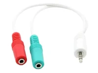 Audio Adapter Cablexpert CCA-417W, 3.5mm 4-pin (M) - 2x 3.5mm 3-pin (F), 0,2m, White 2