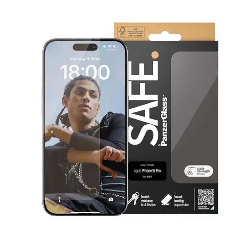 Screen Protector Glass PanzerGlass SAFE. UWF for iPhone 15 Pro, Transparent 2