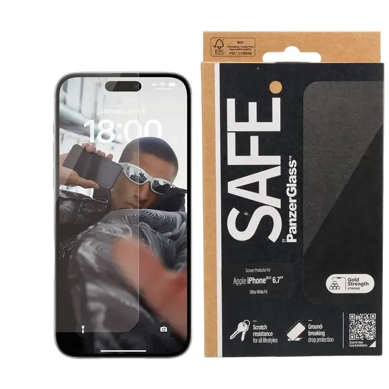 Screen Protector Glass PanzerGlass SAFE. UWF for iPhone 15 Plus, Transparent 4