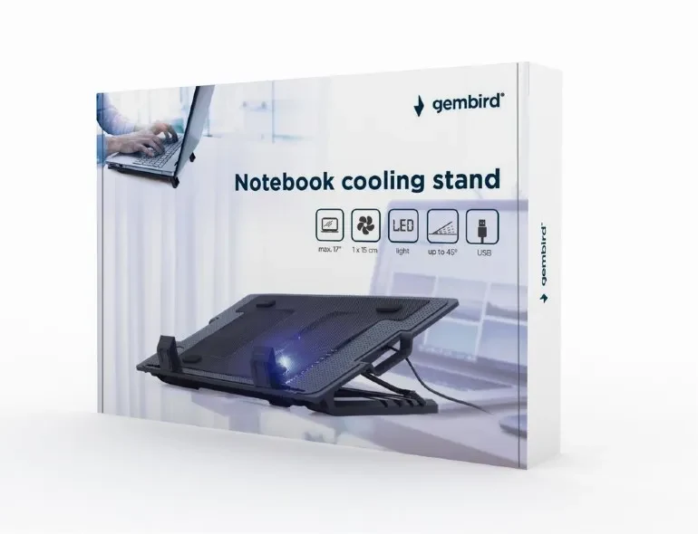 Gembird NBS-1F17T-01, Notebook cooling stand with height adjustment, up to 17”, LED backlight in fans, Large 12 cm cooling fan, 11500 RPM (± 10 %) noise 10 dBA, Black 5