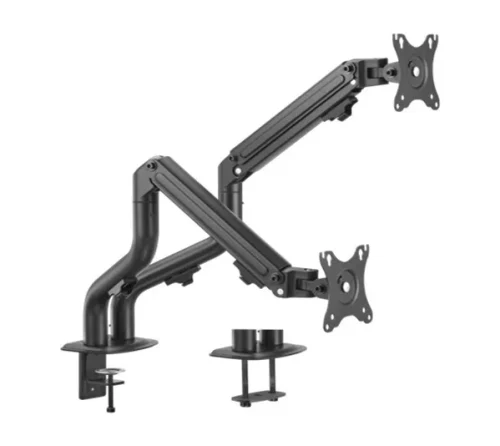 Arm for 2 monitors 17”-32” - Gembird MA-DA2-02, Steel (1.35 mm), Gas spring 2-8 kg per screen, VESA 75/100, arm rotates, extends and retracts, tilts to change reading angles, and allows to rotate display from landscape-to-portrait mode