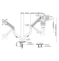 Arm for 2 monitors 17”-32” - Gembird MA-DA2-02, Steel (1.35 mm), Gas spring 2-8 kg per screen, VESA 75/100, arm rotates, extends and retracts, tilts to change reading angles, and allows to rotate display from landscape-to-portrait mode 2