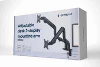 Arm for 2 monitors 17”-32” - Gembird MA-DA2-02, Steel (1.35 mm), Gas spring 2-8 kg per screen, VESA 75/100, arm rotates, extends and retracts, tilts to change reading angles, and allows to rotate display from landscape-to-portrait mode 3