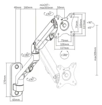 Monitor wall mount arm for 1 monitor up to 27”  Gembird MA-WA1-02, Adjustable wall display mounting arm (rotate, tilt, swivel),  VESA 75/100, up to 9 kg, black 2