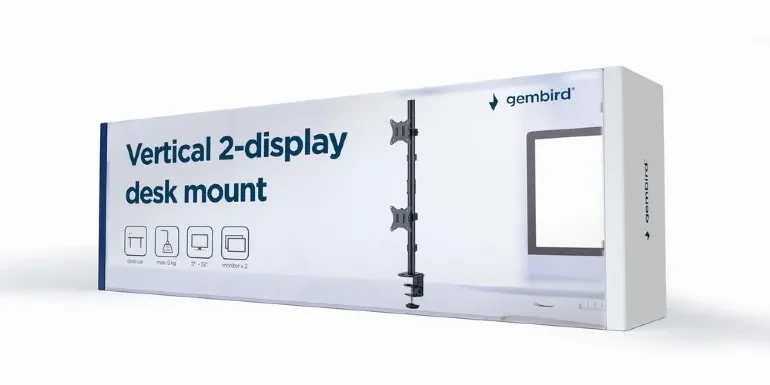 Suport vertical de birou reglabil pentru 2 display-uri, 17”-32” Gembird MA-D2-02 5