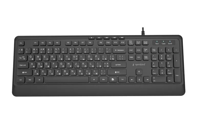 Gembird KB-MCH-05-CYRL, Professional slim key design, USB A+C combo plug, RU-layout, Black 3