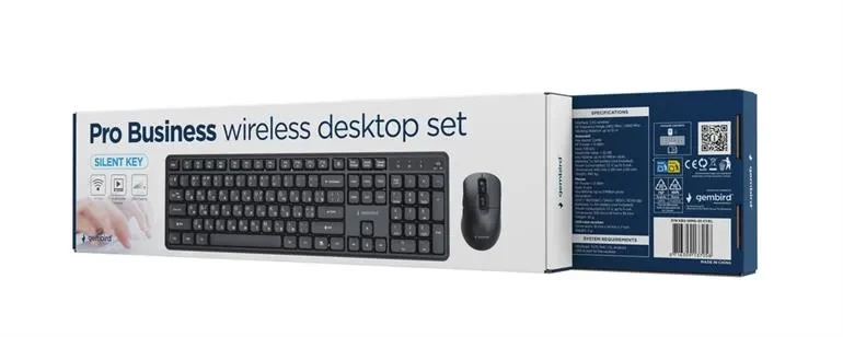 Gembird KBS-WMS-01-CYRL, Silent key Pro Business wireless desktop set, 2.4 GHz wireless full size keyboard and mouse, Single USB nano-receiver, Mouse dpi 1000-5000, RU-layout, Black 5