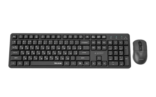 Gembird KBS-WMS-01-CYRL, Silent key Pro Business wireless desktop set, 2.4 GHz wireless full size keyboard and mouse, Single USB nano-receiver, Mouse dpi 1000-5000, RU-layout, Black