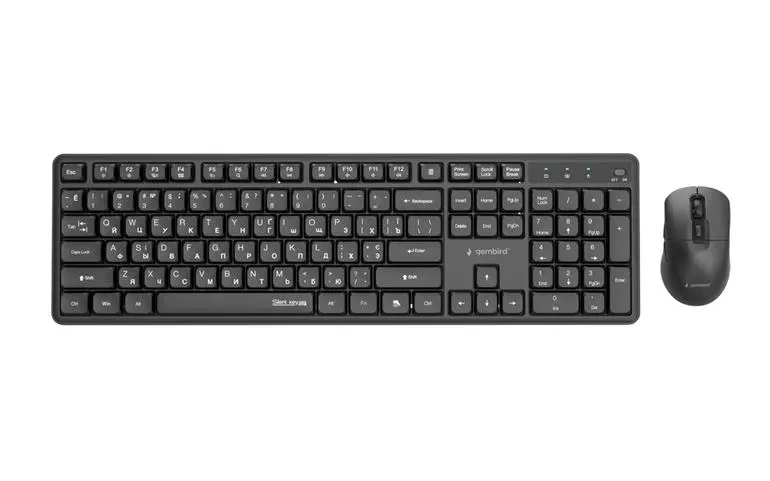 Gembird KBS-WMS-01-CYRL, Silent key Pro Business wireless desktop set, 2.4 GHz wireless full size keyboard and mouse, Single USB nano-receiver, Mouse dpi 1000-5000, RU-layout, Black 2