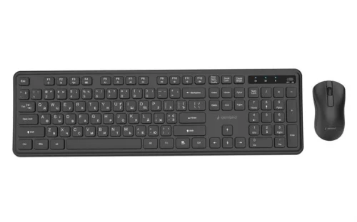 Gembird KBS-WPS-01-CYRL, Pro Business wireless desktop set, 2.4 GHz wireless full size keyboard and mouse, Single USB nano-receiver, Mouse dpi 1200, RU-layout, Black