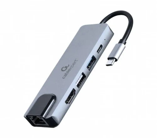 5-in-1 multi-port adapter Gembird  A-CM-COMBO5-04/ USB-C/ 2xUSB-A/ HDMI/ RJ45