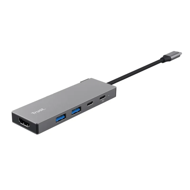 Trust Dalyx 5-in-1 USB-C Multiport Adapter, USB v.3.2 gen 1, HDMI V 2.0 (4K@60Hz),  fast data transfers (5 Gbps), 2 x USB-C, 2 x USB-A, Charging technology USB PD2.0 (up to 5A/85W), Cable length main 10 cm, 48g 3