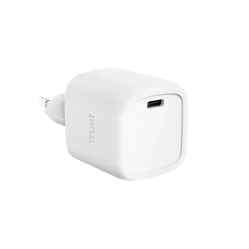 Trust Maxo 30W USB-C GaN Charger,  1 x USB-C port, USB PD 3.0 + PPS, 50% recycled materials,worldwide (90-240V AC 60/50Hz), White