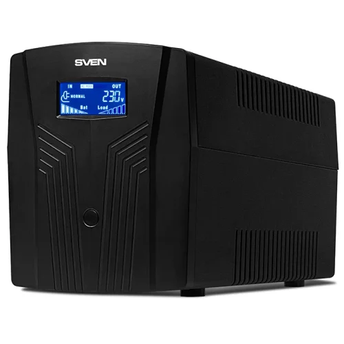 SVEN Pro 1500 (LCD,USB), Line-interactive UPS with AVR, 1500VA /900W, Multifunction LCD display, 3x Schuko outlets, 2x9AH, AVR: 175-280V, USB, RJ-11, Cable 1.1m, Cold start function, Black