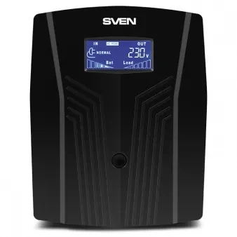SVEN Pro 1500 (LCD,USB), Line-interactive UPS with AVR, 1500VA /900W, Multifunction LCD display, 3x Schuko outlets, 2x9AH, AVR: 175-280V, USB, RJ-11, Cable 1.1m, Cold start function, Black 2
